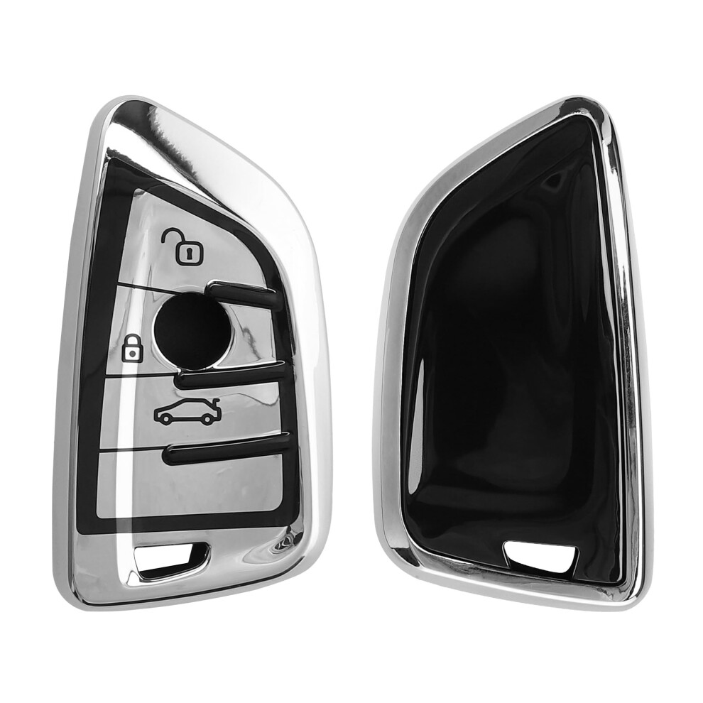 Kwmobile Key Cover Compatible With Bmw 3 Button Car Key Smart Key - Soft Tpu Car Key Fob Protector Case - High Gloss Silver 5051224063802