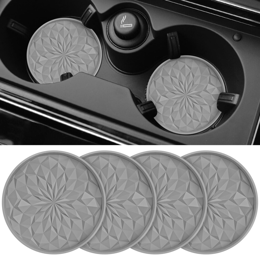 Stlian Car Coasters For Cup Holders [4 Pack] - 2.75In Silicone Auto Mug Mats - Non-Slip Recessed Car Interior Accessories Light/Grey 5051224067862