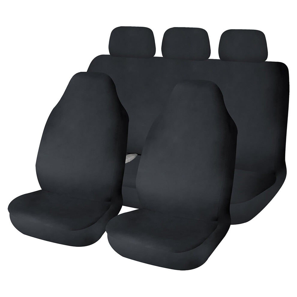 Sakura Ss5370 Car Seat And Headrest Coverss - Full Set Of Heavy Duty Waterproof Protectors In Black - Universal Easy Fit - Wipe Clean