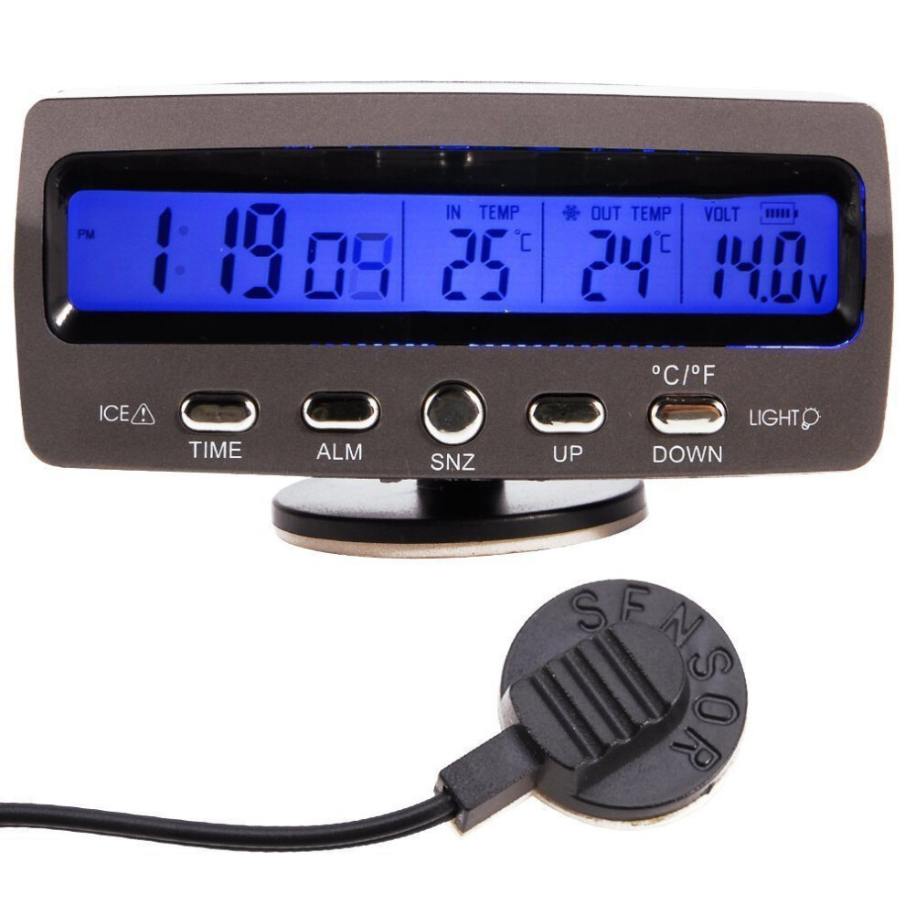 Namvo 12V Car Voltage Monitor Meter Thermometer With Temperature Time Lcd Display 5051224070077