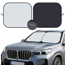kinder Fluff Patented Windscreen Sunshade| Reflective Car Sun Protection - Certified 99% UVR Block - Cool Interior | Foldable 2-Piece Sun Cover |