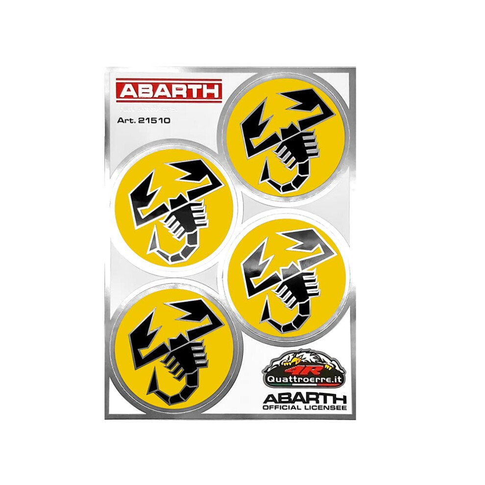 Abarth 4R Quattroerre.it 21510 Official Sticker, 4 Logos Scorpions Diameter 48 Mm, Table 94 X 131 Mm Yellow 5051224069941