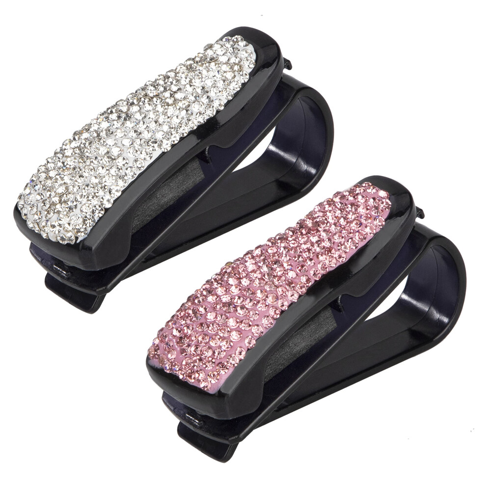Heveer Car Glasses Holders Sunglasses Holder Clips With Bling Rhinestone Ticket Card Clips For Car Sun Visor Eyeglasses 2 Pack 5051224071142