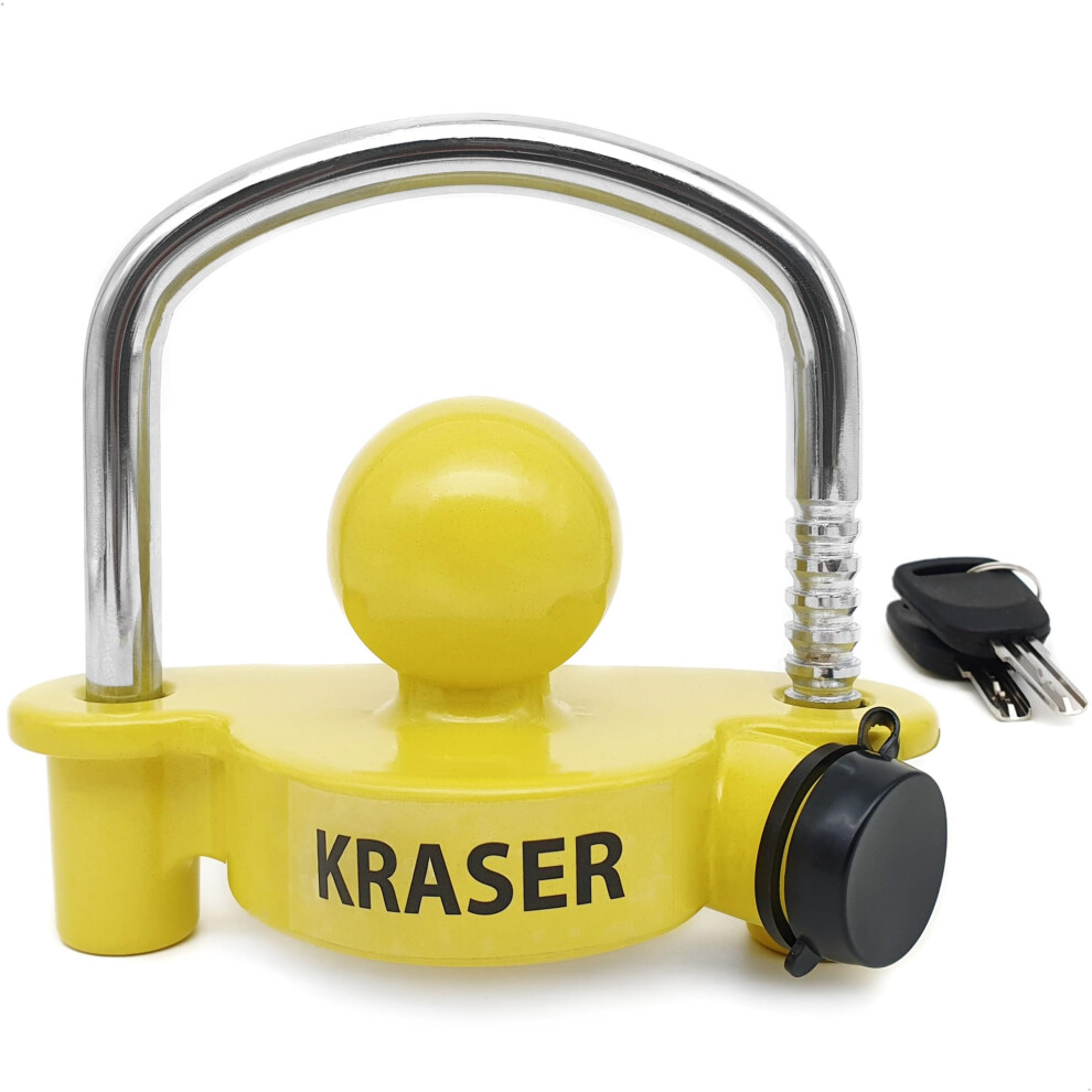 Kraser Kr815 Trailer Coupler Lock, Anti-Picking Anti-Drilling Curved High Security Key, Heavy Duty Reinforced Steel, Bright More Deterrent, Yellow 5051226168475
