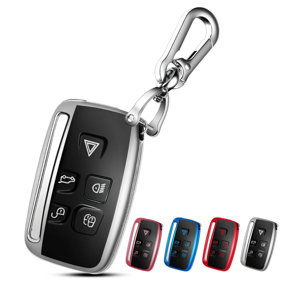 Qbuc For Land Rover Key Fob Cover Case With Keychain For Range Rover Evoque Sport Land Rover Discovery Jaguar F-Pace Xe Xf Xj, S Silver 5051224074273