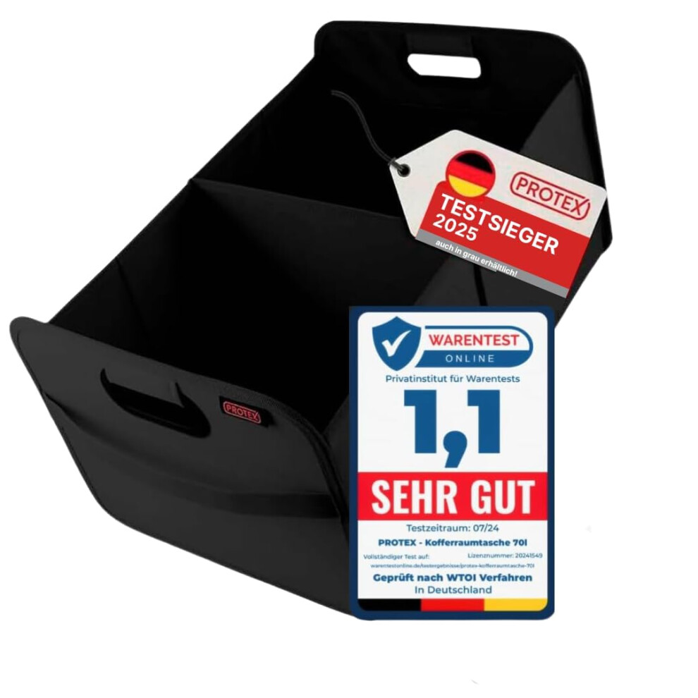 Protex Trunk Organizer [Test Winner 2025] 44L Car Trunk Bag | Organizer Car | Foldable, Stable And Waterproof Trunk Bag (Black) Black 5051226183768