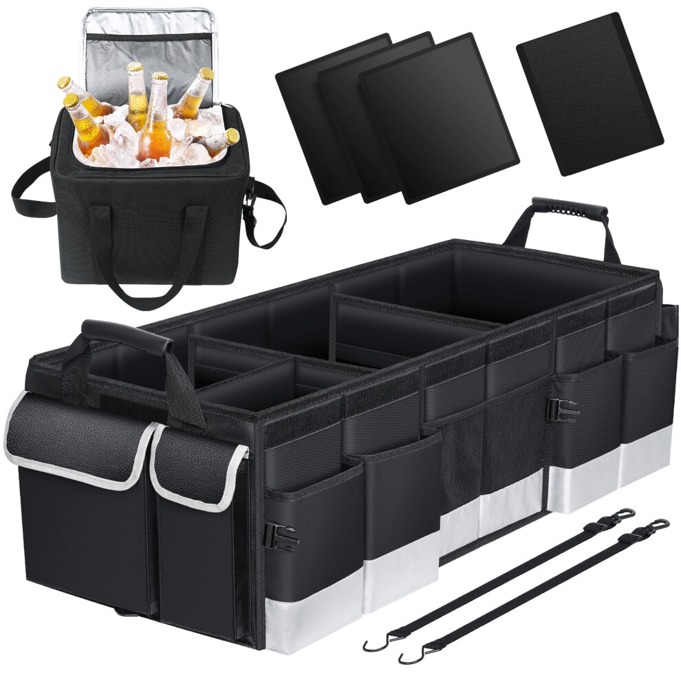Oasser Car Boot Organiser With Cooler Bag, Large Collapsible Car Storage With Multi Compartments And Lid (Xxl, &Grey) Black/Grey 5051226136320