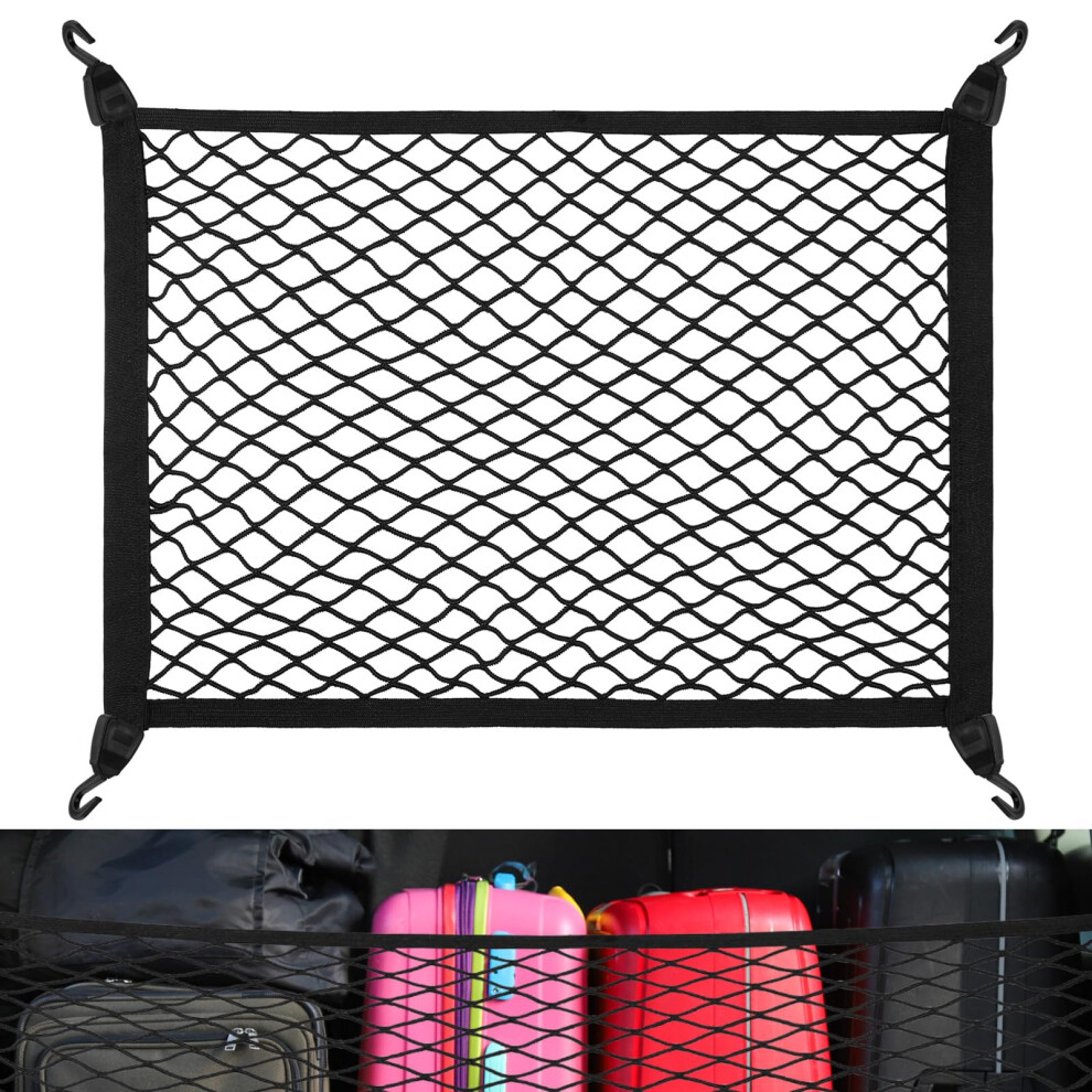 Yimomoyi Cargo Net 60X40cm - Elastic Nylon Baggage Organizer For Car Boot, Trunk, Vehicle, Van, Suv - 4 Hooks Included (Black) Black 5051226180187