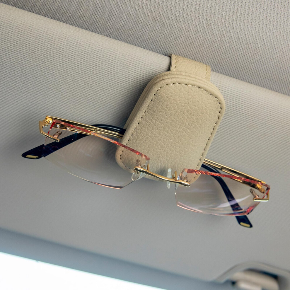 Sewokon 2 Pcs Sunglasses Holder For Cars, Magnetic Leather Visor Sunglasses Holder Clip For Different Size Eyeglasses (Beige) Beige 5051226206788
