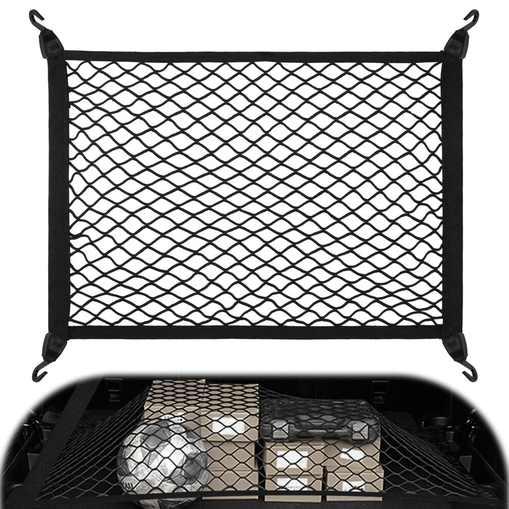 Yimomoyi Cargo Net 80X60cm - Elastic Nylon Baggage Fixed Net For Car Boot, Trunk, Vehicle, Van, Suv - 4 Hooks Storage Organizer (Black) Black 5051226178672
