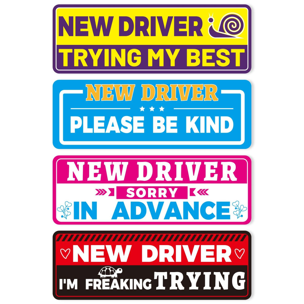 4Pcs New Driver Magnet, 9.06X3.15 Inch Reflective Magnetic Novice Driver Sign For Bumper Safety Warning Stickers For Beginners Student Car Drivers 5051224071074