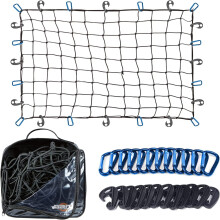 Grit Performance Cargo Net for SUV - 3 x 4 Foot, Heavy-Duty, Mesh Square Bungee Netting with 12 Hooks, 12 Blue Clips and Storage Bag - Holds Small and