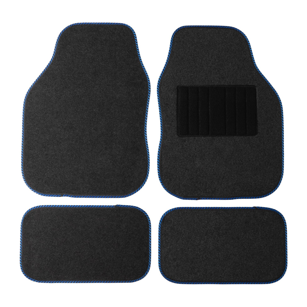 Sakura Car Mat Set Of 4 Heavy Duty Hard Wearing Carpet Water Repellent Flexible With Trim Universal Fit Front Rear Heelpad Non-Slip Backing Grey/Blue 5051224077922