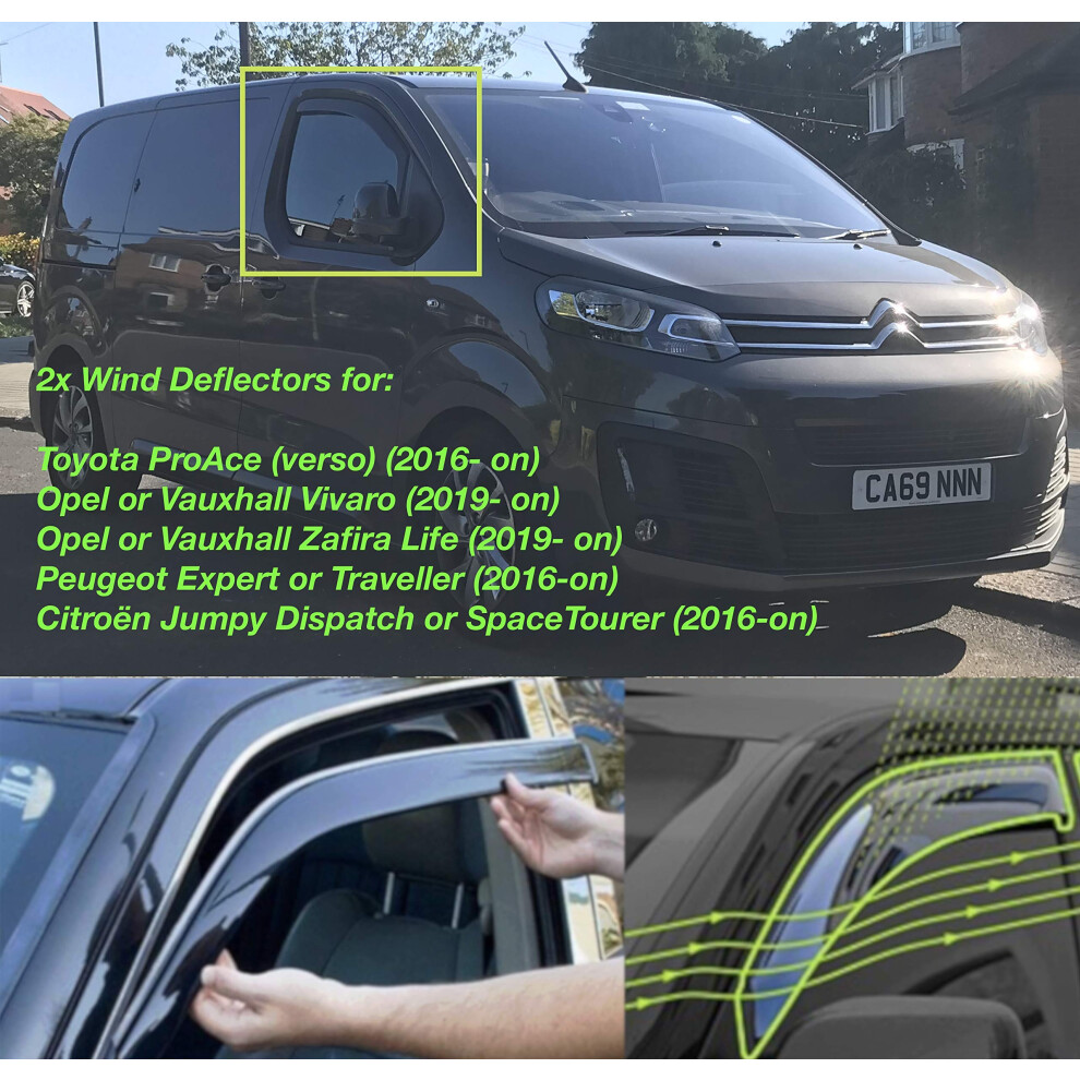2 Wind Deflectors Made For Citroen Dispatch Jumpy Spacetourer Peugeot Expert Traveller Toyota Proace (Verso) Vauxhall Vivaro Zafira Life 2016 2017 5051226137617