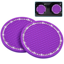 Wisdompro Bling Car Coasters, 2 Pack PVC Car Cup Holder Gadget Auto Insert Coaster - Anti Slip Universal Vehicle Interior Accessories Sparkly Crystal