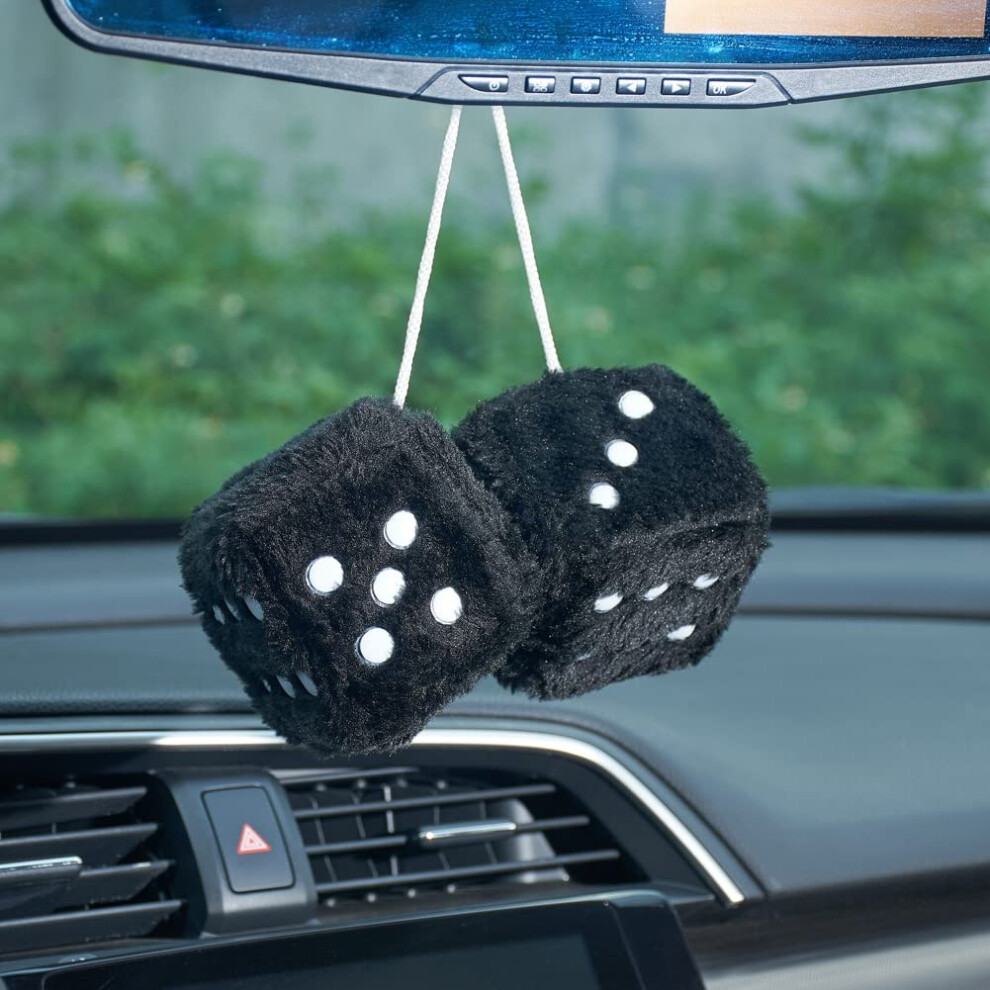 Jscarlife 1 Pair Of Retro Square Mirror Hanging, Couple 2.95? Fuzzy Plush Dice With Dots Mirror Fuzzy Dices For Car Interior Ornament Decoration 5051224075942