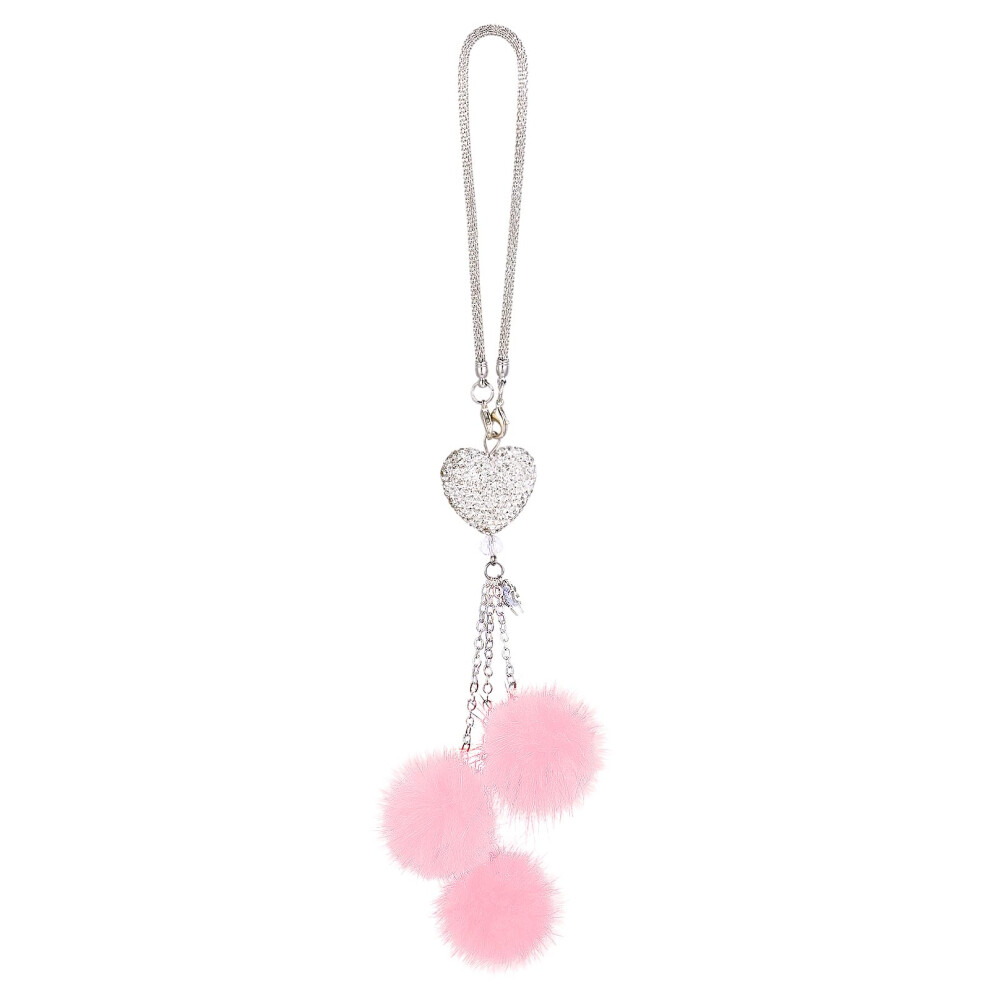 Cobee Love Heart Diamond With Plush Ball Car Hanging Ornament, Car Bling Rear View Mirror Lucky Hanging Ornaments Rhinestones Diamond Love Heart Car Pink 5051226176456