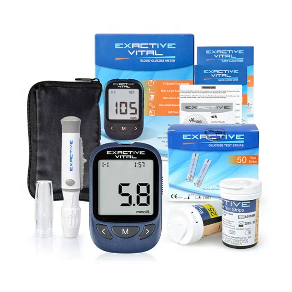 Goplushtoy Exactive Vital Blood Glucose Sugar Monitor Diabetes Testing Kit +100 Test Strips +100 Lancets Blood Glucose Tester Mg/Mmol