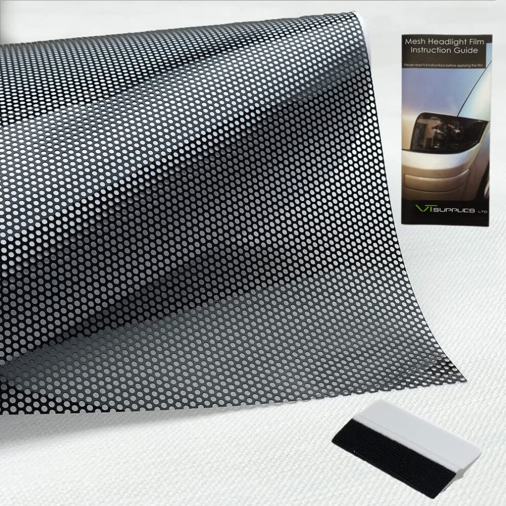 Vt Supplies 30Cm X 106Cm Headlight Tint Perforated Mesh Film Like Fly Eye + Squeegee Tool Black 5051224079667