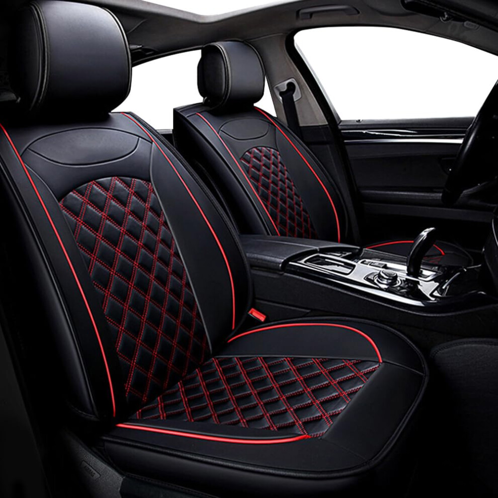 Wangirl 2Pc Universal Pu Leather Car Seat Covers Front, Luxury Waterproof Car Seat Protector, Adjustable Removable Auto Seat Cushions ( Red) Black/Red 5051224074501