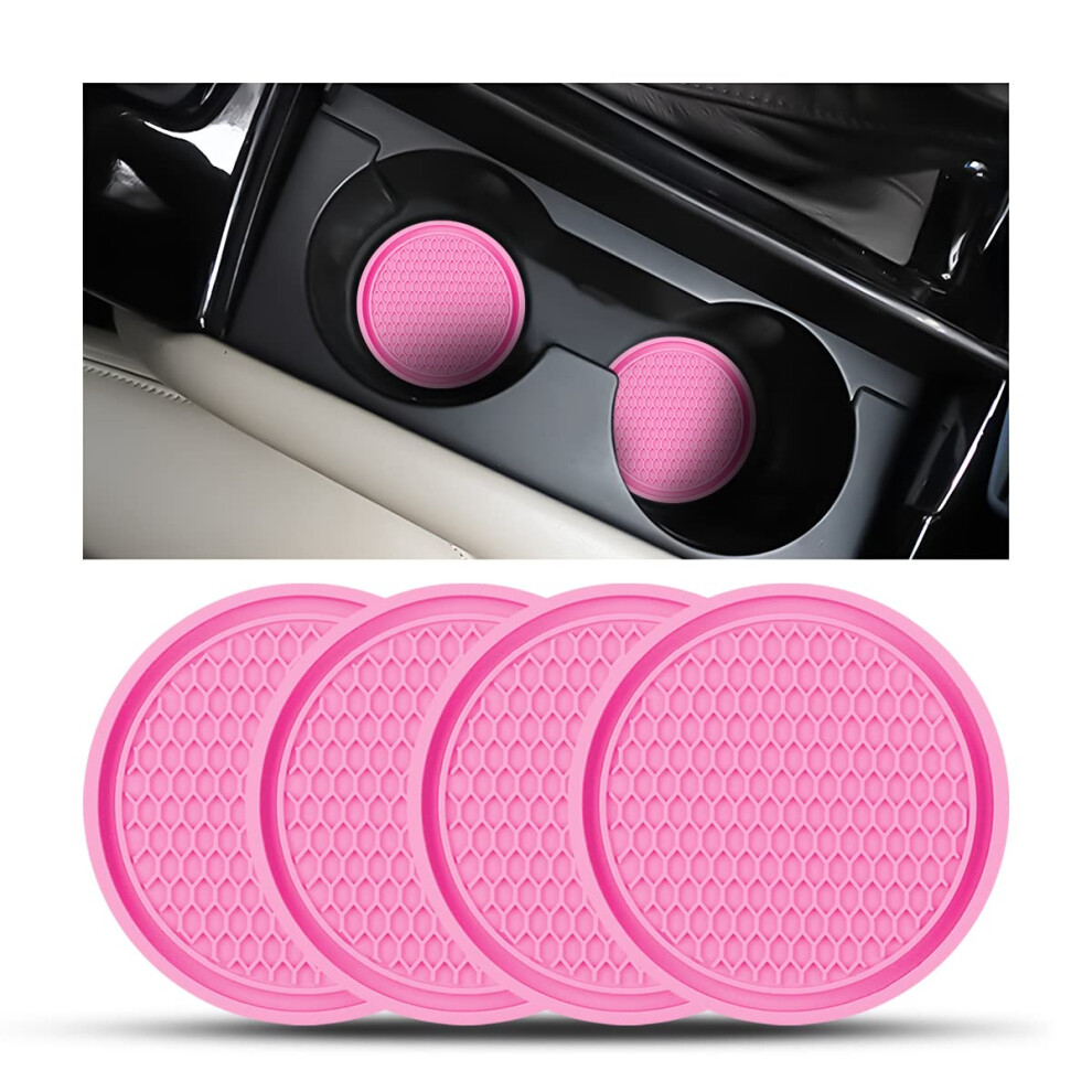Cgeamdy 4 Pack Car Cup Holder Coasters, 7Cm Anti-Slip Silicone Auto Insert Cup Coaster, Non-Slip Vehicle Cup Mats For Women And Men, Interior Black/Pink/Red 5051226174643