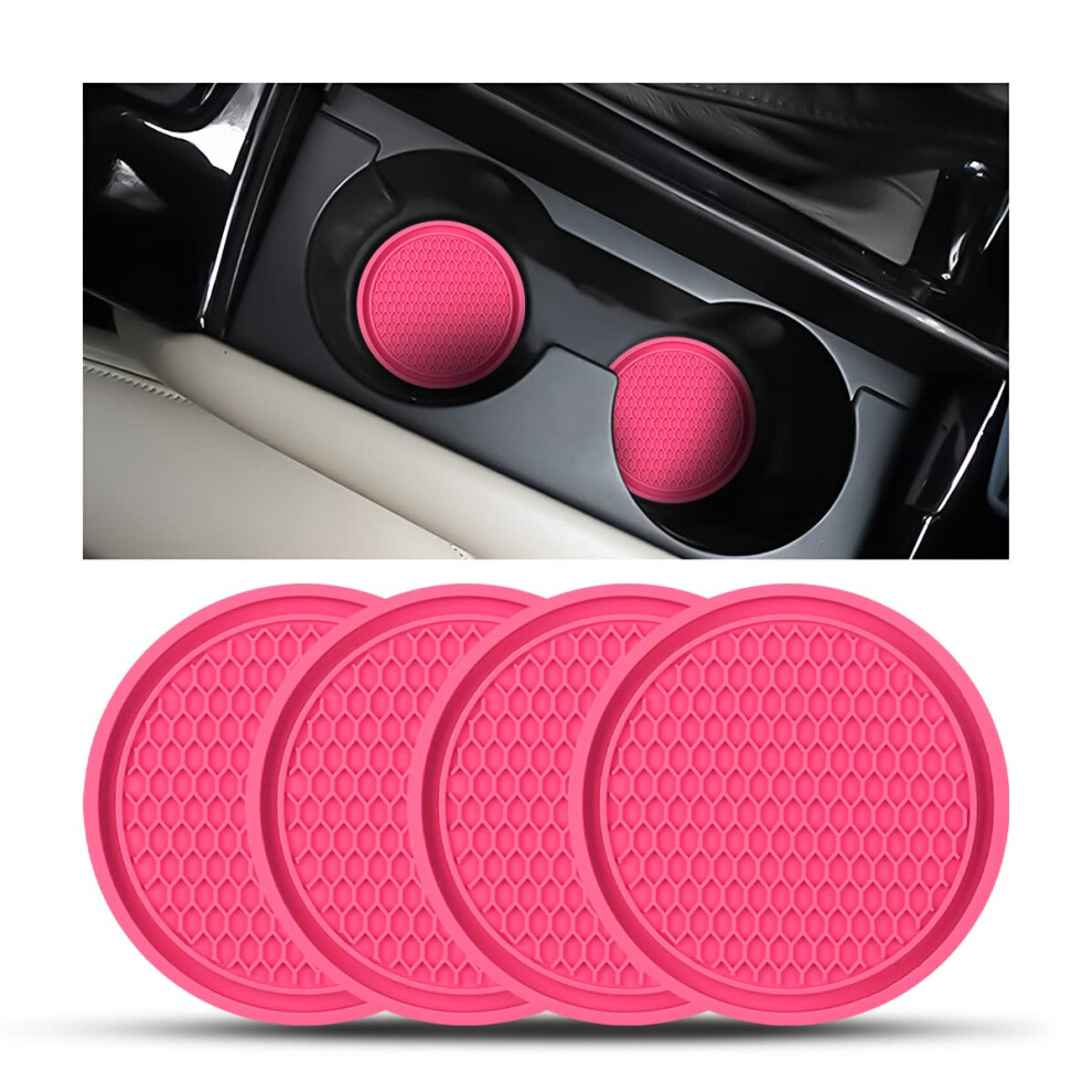 Cgeamdy 4 Pack Car Cup Holder Coasters, 7Cm Anti-Slip Silicone Auto Insert Cup Coaster, Non-Slip Vehicle Cup Mats For Women And Men, Interior Black/Pink/Red 5051224076789