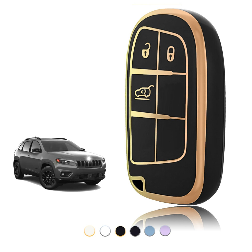 Toomume Car Key Cover Tpu, Car Key Case Fit For Jeep Cherokee Renegade Compass Wrangler Dodge Challenger Charger Ram 1500 Chrysler 300C Fiat, 5051224075256