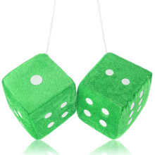 Fuzzy Dice for Rear View Mirror, Green Fuzzy Dice for Car Mirror, 2.75inch Pair of Plush Retro Square Hanging Dice with White Dots Cute Car Decoration