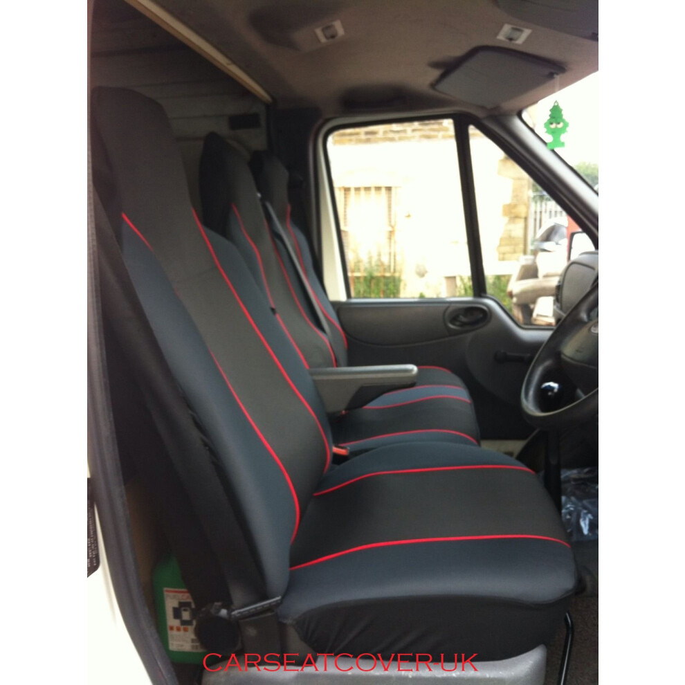 Carseatcover-Uk Carseatcover-Uk? Heavy Duty Fabric Van Seat Covers - Black With Red Trim - Fits Most Vans - Single & Double [Choice Of 6 Colours]