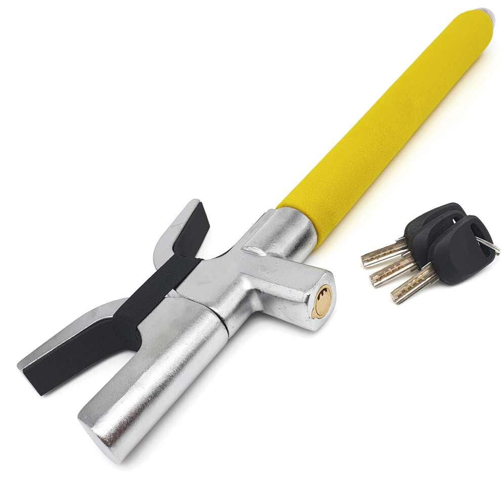 Kraser Wa839y Steering Wheel Lock High Security Bar, More Visible, Deterrent, Adjustable Double Hook Locking, Emergency Hammer, Universal Anti Theft 5051226134531