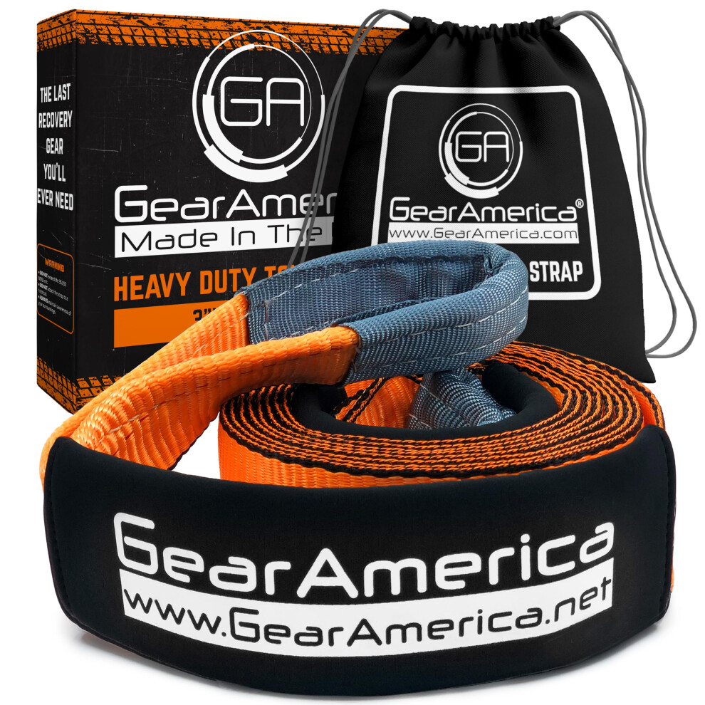 Gearamerica Heavy Duty Tow Strap 3" X 20' ? Recovery Strap With 35,000 Lbs Break Strength ? Emergency Off Road Towing Rope & Winch Extension ? Triple 5051226134715