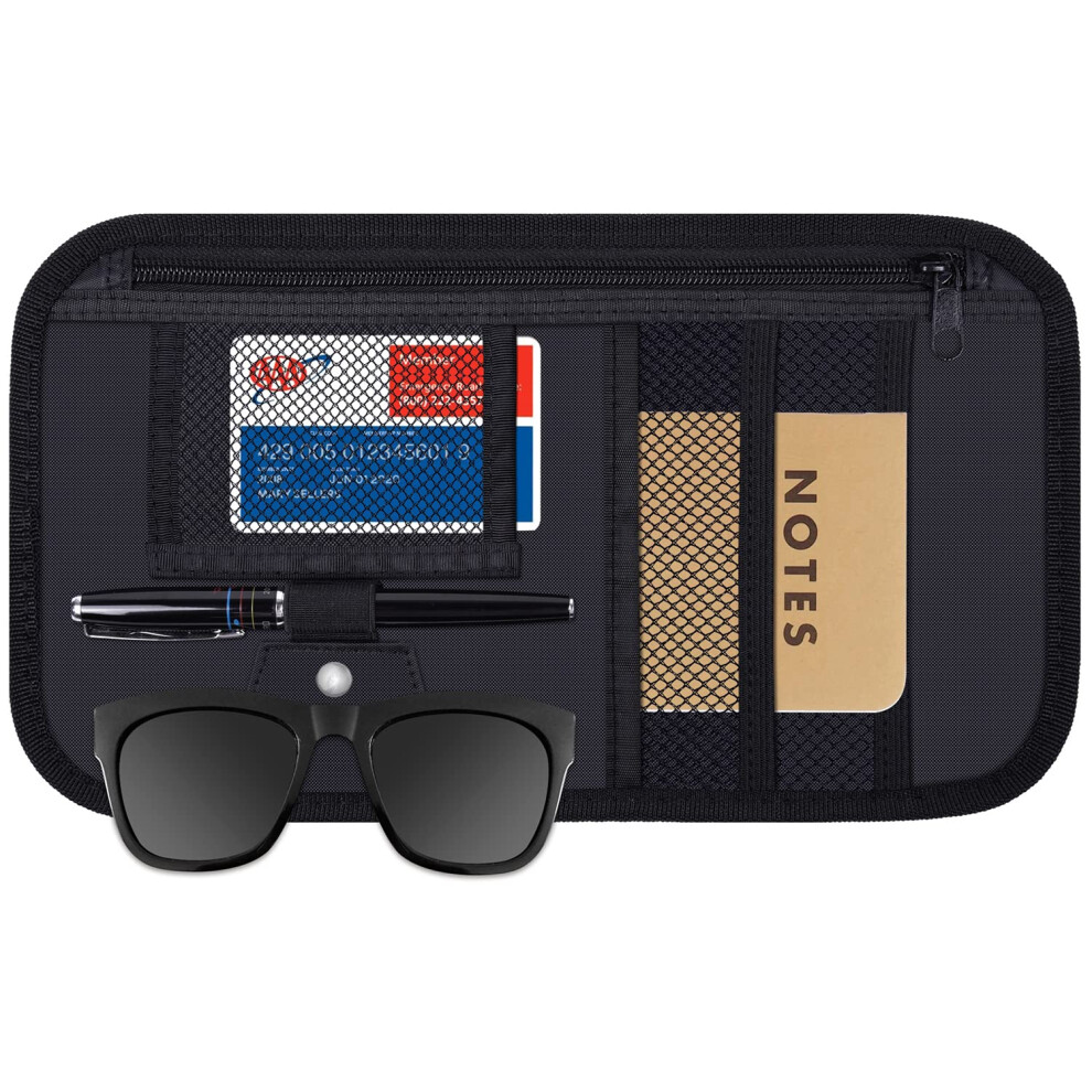 Wisdompro Car Sun Visor Organizer, Vehicle Auto Interior Accessories Storage Pouch Car Registration Holder With Elastic Strap For Sunglass, Documents, 5051226149061