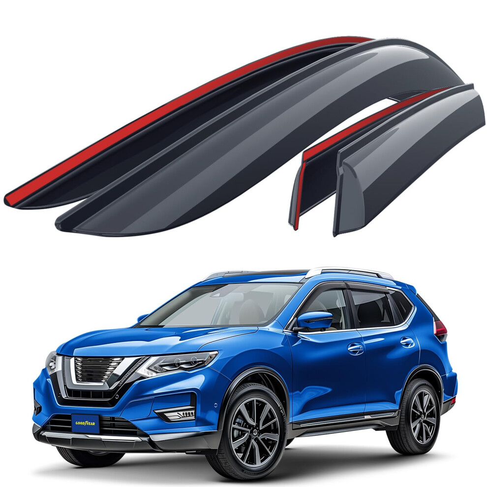 Goodyear Tape-On Car Wind Deflectors For/Compatible With Nissan X-Trail 2014-2021 (Iii) - Car Accessories - Rain Deflectors -Let Fresh Air In During 5051226119514