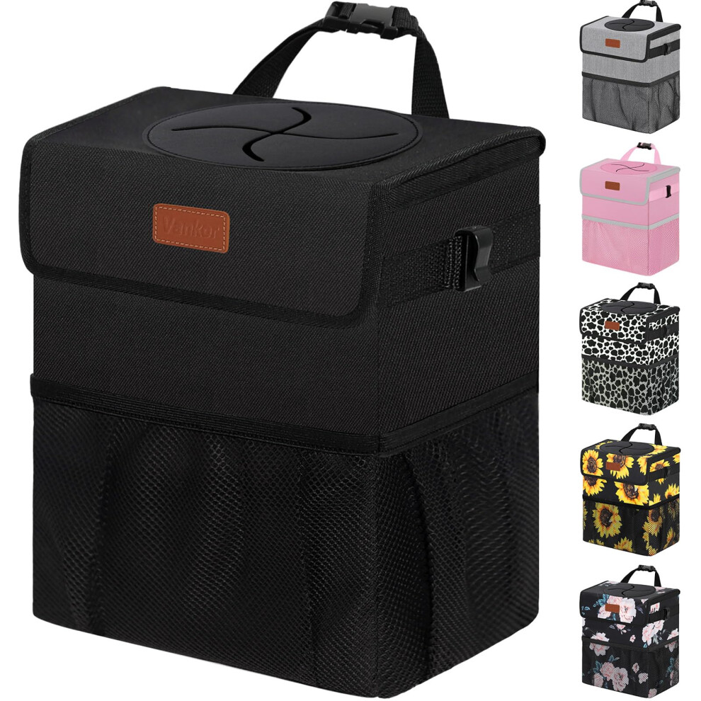 Vankor Car Trash Can For Car Cute, Car Trash Bag Bin Hanging Waterproof Automotive Car Garbage Cans Leak Proof Vehicle Trash Can Black 5051226152559