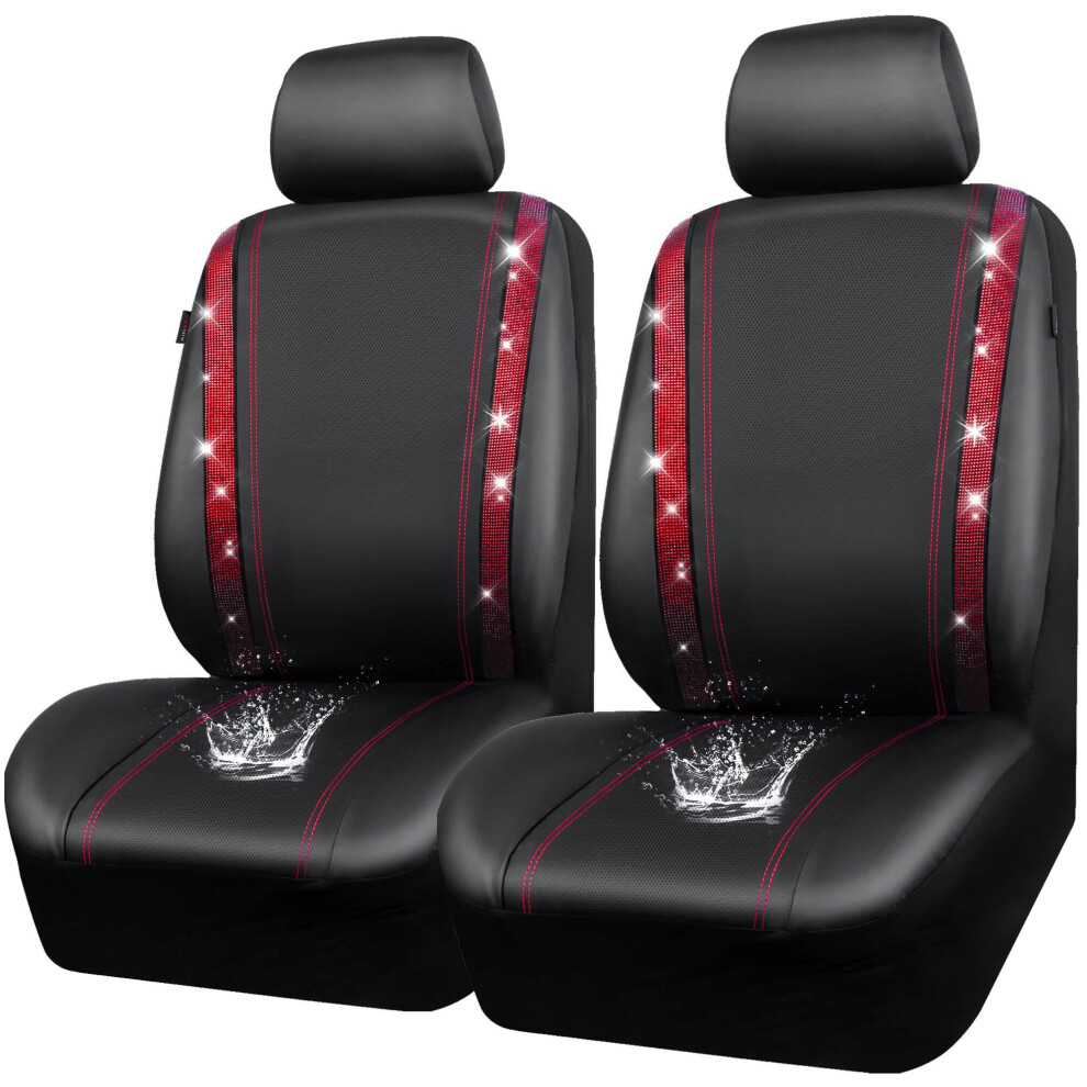Car Pass Leather Diamond Bling Car Seat Covers 2 Front Interior Sets, Waterproof Universal Shining Glitter Crystal Sparkle Fit For 95% Automotive 5051226123283