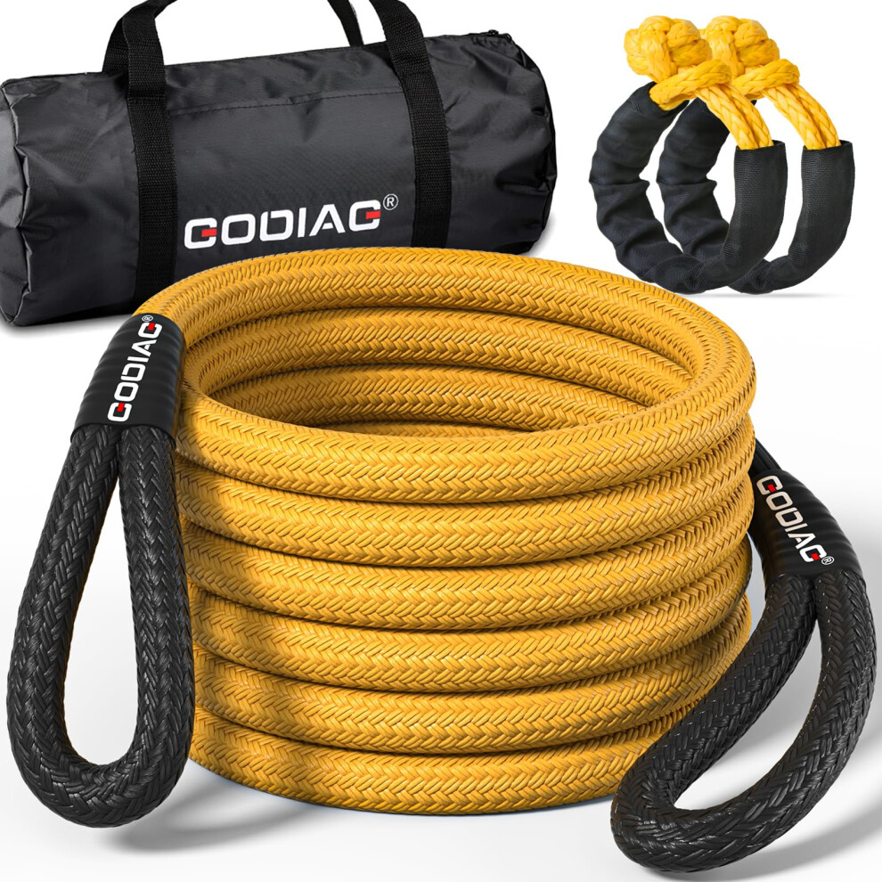 Godiag 1"?20Ft Kinetic Recovery Rope (465000Lbs) Heavy Duty Energy Tow Rope With 2 Soft Shackles, Offroad Power Stretch Snatch Rope For Truck Jeep Car 5051226134609