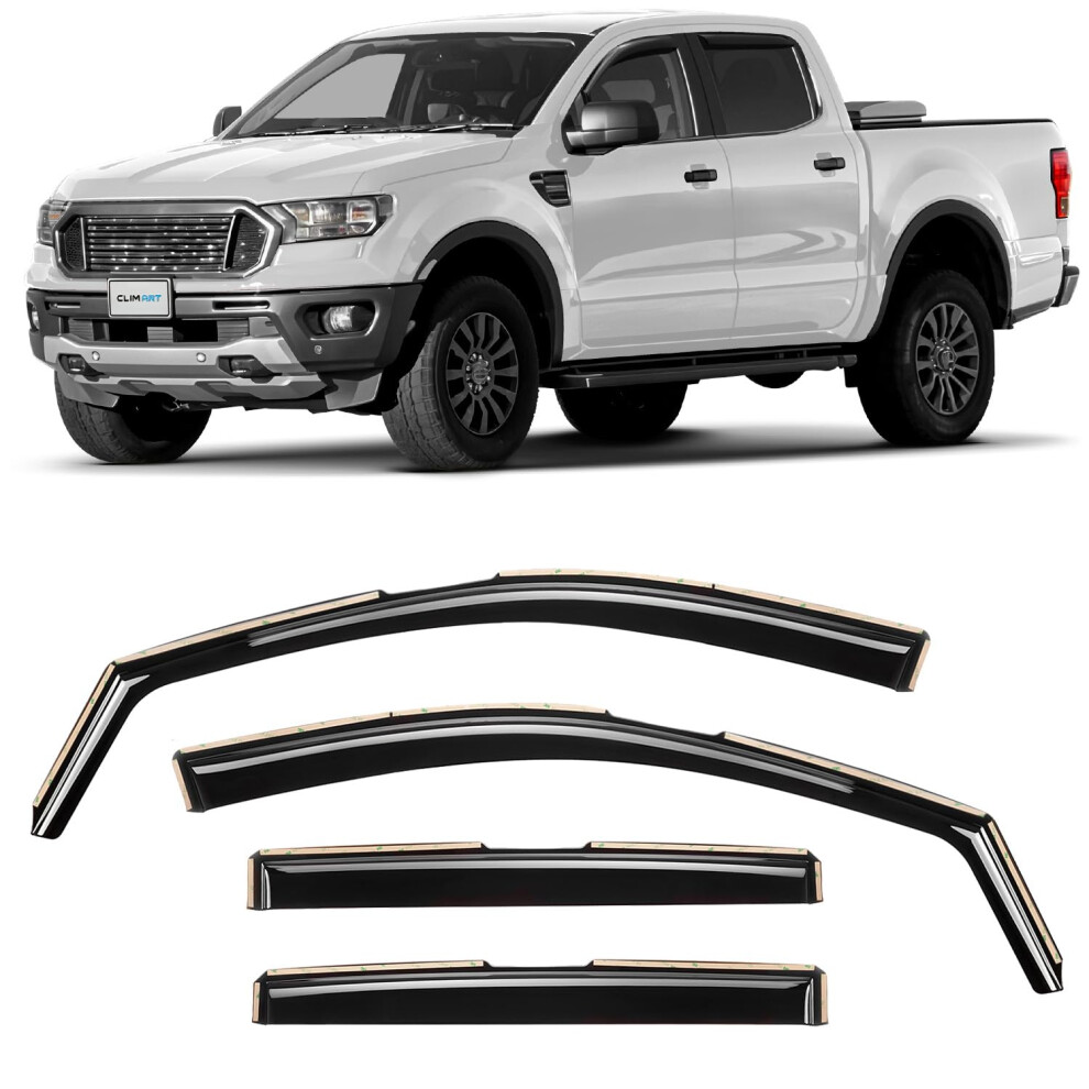 Clim Art In-Channel Wind Deflectors For/Compatible With Ford Ranger 2011-2022 - Rain Deflector - Car Accessories - Car Wind Deflectors - Sun, Rain & 5051224080373