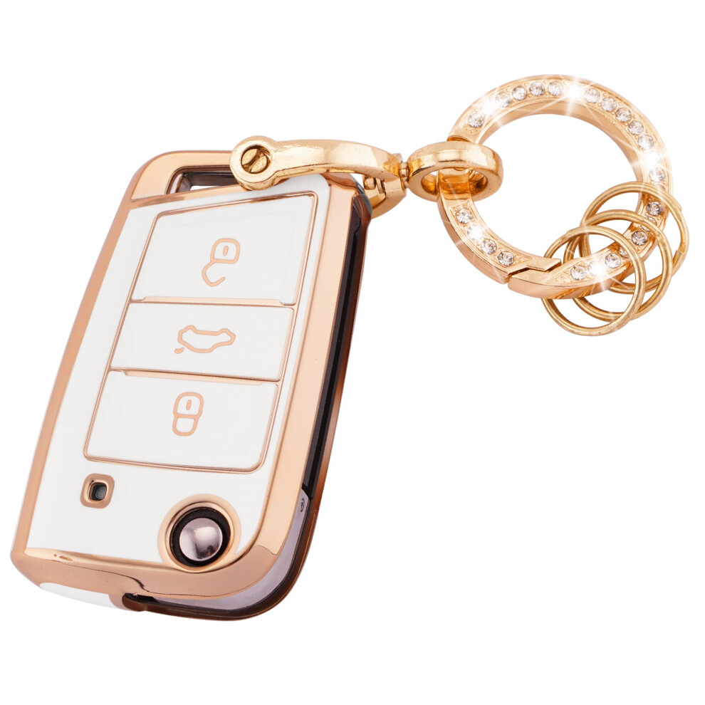 Koaudb For Vw Key Fob Cover With Keychain, 3 Buttons Soft Tpu Keys Shells Car Compatible Volkswagen Golf 7 Polo Mk6 Jetta Tiguan Skoda Octavia Superb 5051224083749