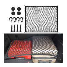 CGEAMDY Car Trunk Rear Cargo Net, Cargo Storage with 4 Hooks Screws and Hanging Buckles, Adjustable Height Elastic Universal Fit for Automotive, Van,
