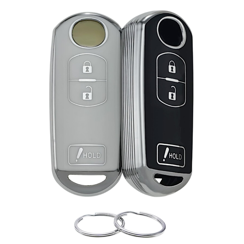 Reprotecting Tpu Key Fob Cover Compatible With 2010-2019 Mazda 3, 6, Cx-5, Cx-9 (-Black/-White, 3 Buttons/Tpu) Silver/Black 5051226190674
