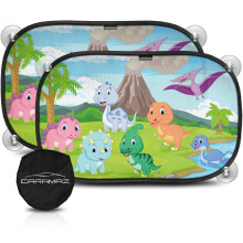 Car Window Shades for Baby with Certified UV Protection - Optimal Darkness with Suction Cups in Universal Size 51 x 31 cm - Dino Design - Pack of 2