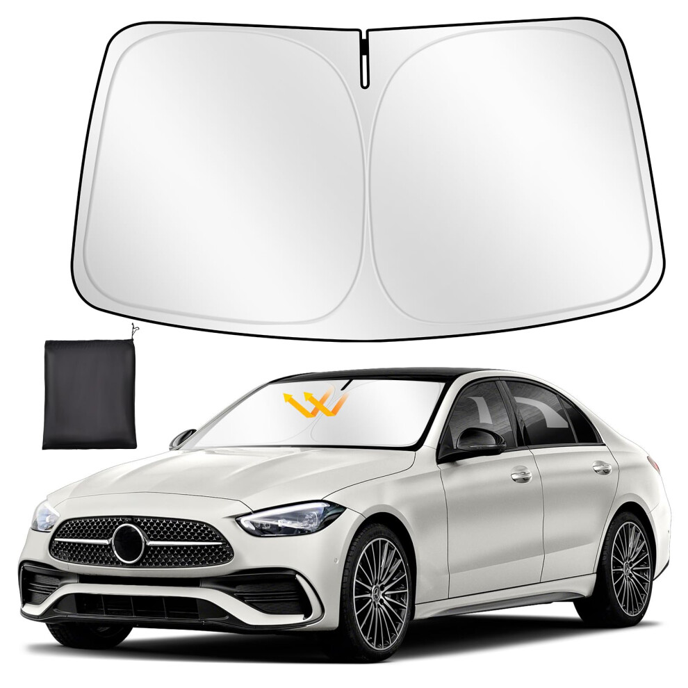 Zatooto Windshield Sun Shade Custom Fit For Mercedes Benz C Class 2014-2021, Car Sun Shades Windscreen Foldable, Thickened Reflective Polyester Blocks 5051226149771