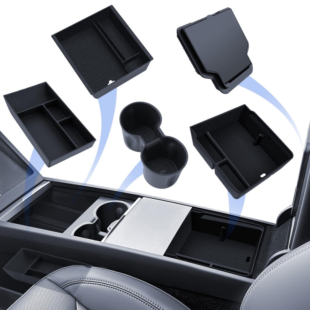Lantu 5 Pieces Accessories For Tesla Model Y 2025 Juniper Centre Console Organiser, Silicone Organiser Tray, Armrest Storage Box, Hidden Box And Drink 5051224084135