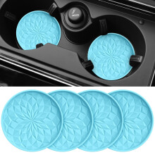STLIAN Car Coasters for Cup Holders [4 Pack] - 2.75In Silicone Auto Mug Mats - Universal Non-Slip Recessed Car Interior Accessories Sky Blue