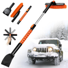 Asly YardMngSter 46" Large Ice Scraper, Extendable Snow Brush for Car Windshield, Upgrade 360? Pivoting Brush Head with Silicone Grip for for Truck,