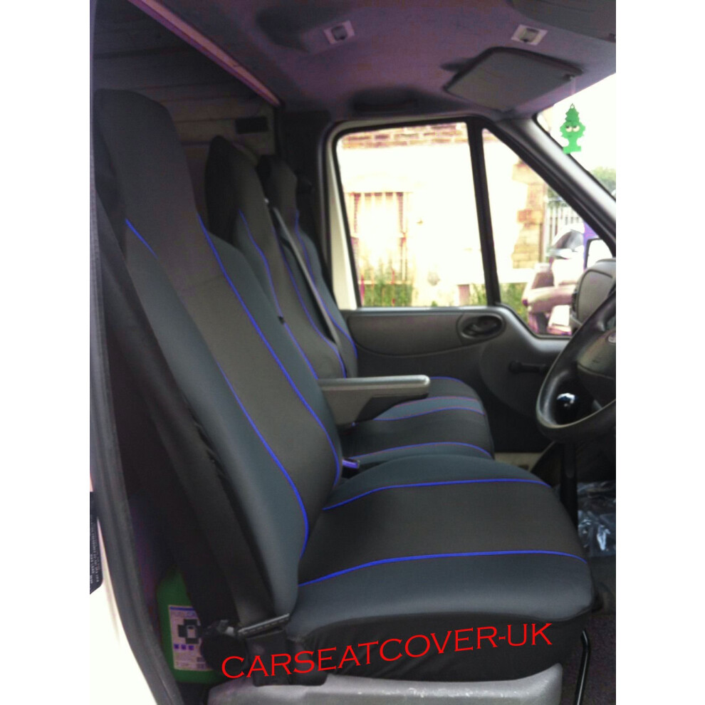 Carseatcover-Uk Carseatcover-Uk? Heavy Duty Fabric Van Seat Covers - Black With Blue Trim - Fits Most Vans - Single & Double [Choice Of 6 Colours]