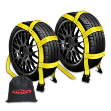 Autofonder 2pc Tow Dolly Basket Straps with Flat Hook, 2" Wide, 10,000 lbs Strength, Fits 14"-17" Tires, Yellow, Universal Fit for Passenger Cars