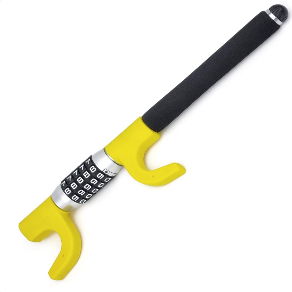 Kraser Kr940b Heavy Duty Steering Wheel Lock Keyless Combination Code, Most Visible Deterrent Coated Reinforced Steel, Emergency Hammer, Yellow 5051226135569