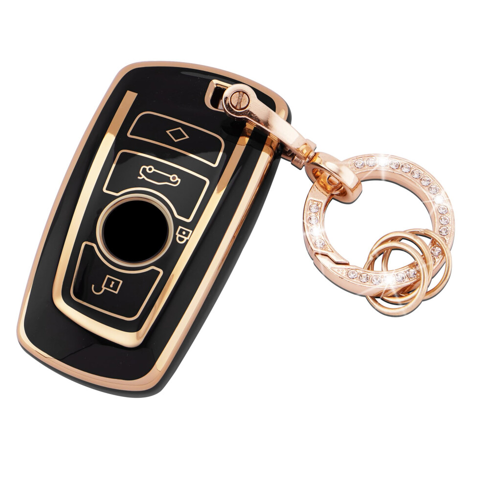 Koaudb Car Key Full Cover For Bmw Key Fob Cover Soft Tpu With Keychain Fit For Bmw 1 3 4 5 6 7 Series X3 X4 Gt3 Gt5 3 4 Buttons Smart Key Black/Gold 5051226170737