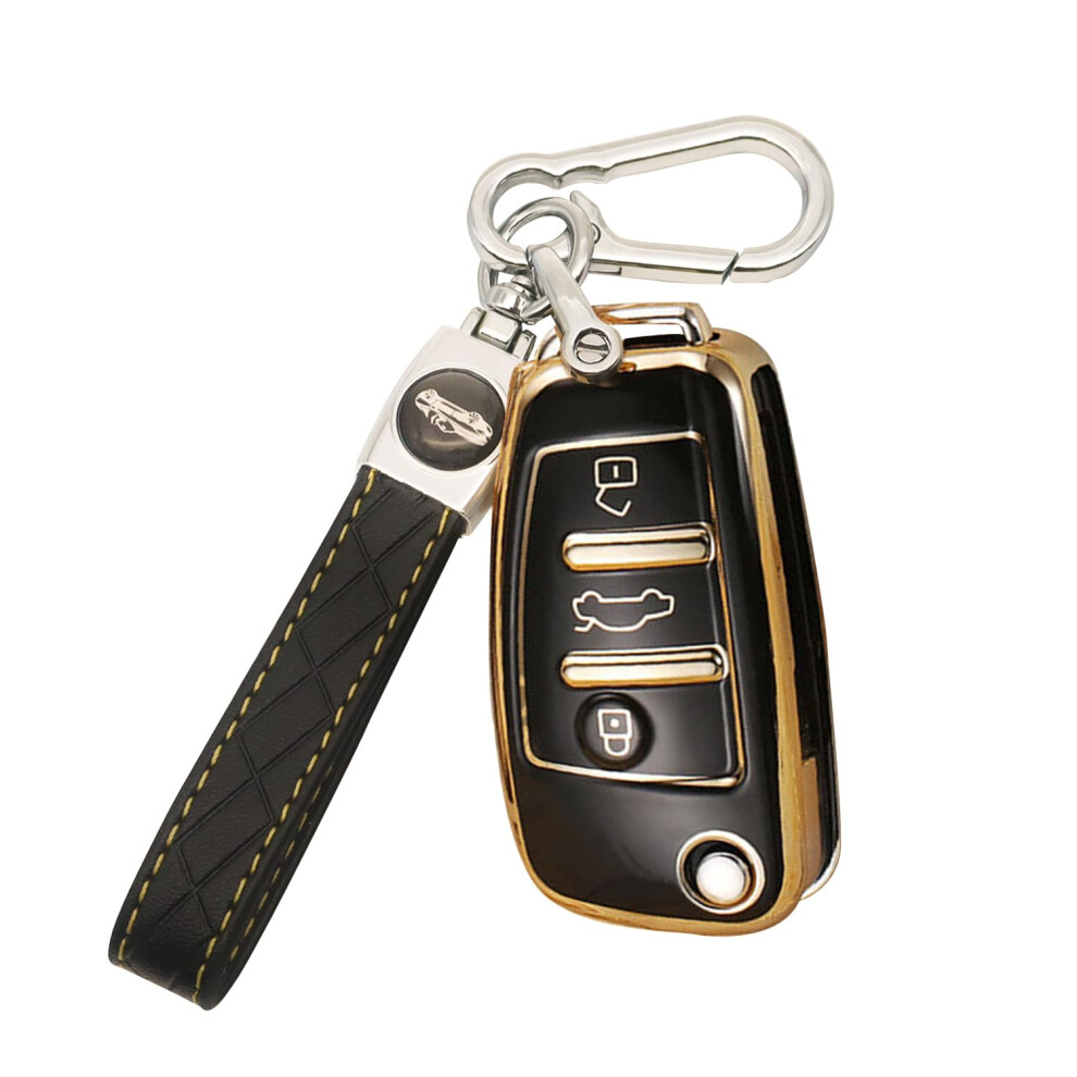 Juttzzei Audi Car Key Cover - A1 To A8, Q2 To Q7, S3 To S6, Rs3 To Rs6, R8, Tt & Tts - Soft Tpu Key Fob Cover With Keychain - 3 Buttons (Black) Black 5051226169823